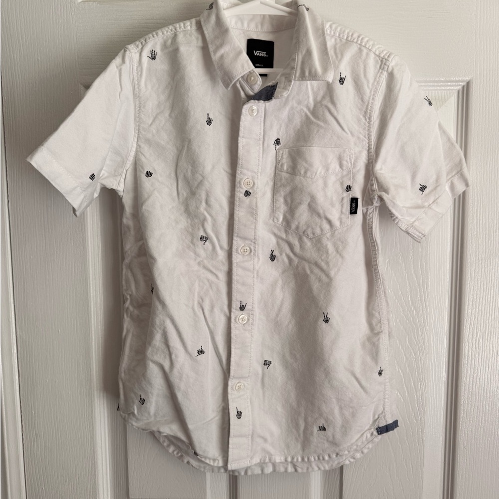 Vans Boys White Button Down Shirt with skeletons